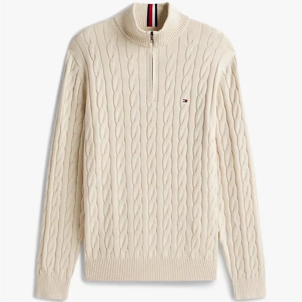 New! Tommy Hilfiger Men's Cream Cable Knit Sweater Size M